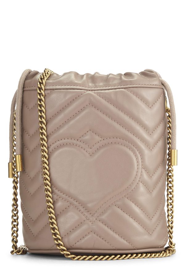 Gucci,  Beige Leather  GG  Marmont Chain Bucket Bag Small, Beige Online