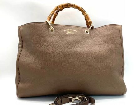 Gucci Brown Leather Bamboo Handle Bag with Detachable Strap, Large Size Supply