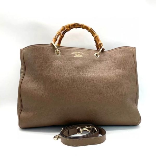 Gucci Brown Leather Bamboo Handle Bag with Detachable Strap, Large Size Supply