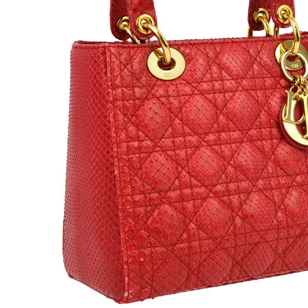 Christian Dior * Red Python Lady Dior Cannage Handbag Sale