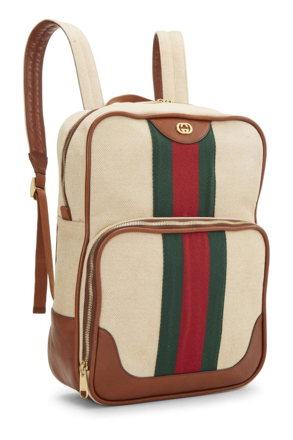 Gucci,  Beige Canvas Web Backpack, Brown Discount