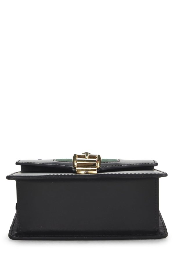 Gucci,  Black Leather Web Sylvie Chain Bag Mini, Black Fashion