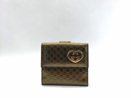 Vintage Gucci Metallic Gold Monogram Wallet With Heart Logo Detailing Discount