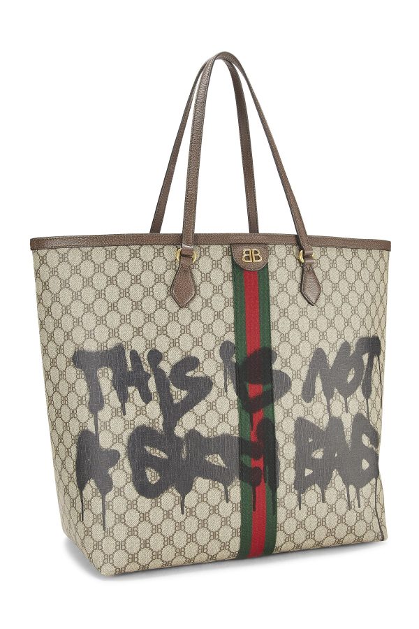 Balenciaga,  Balenciaga x Gucci Beige Coated Canvas Hacker Graffiti Tote Large, Brown Online now