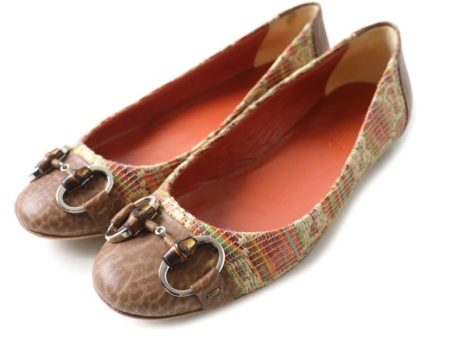 Gucci Women s Brown Canvas Ballet Flats with Horsebit Detail, Size 35 Sale