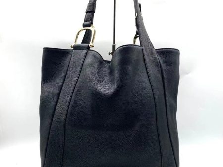 Gucci Black Leather Tote Bag With Gold Accents - Large Size For Sale