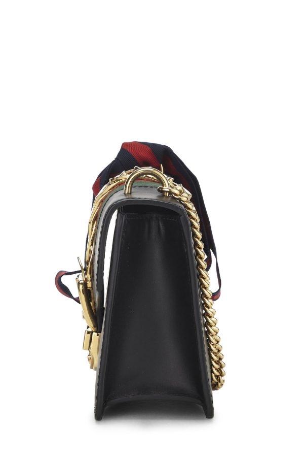 Gucci,  Black Leather Web Sylvie Chain Bag Mini, Black Fashion