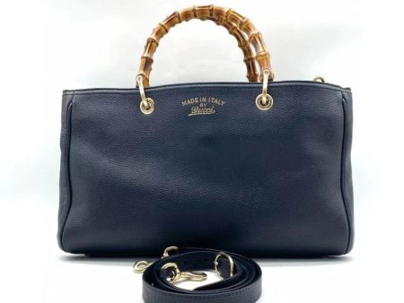 Gucci Bamboo Handle Black Leather Two-Way Handbag Hot on Sale