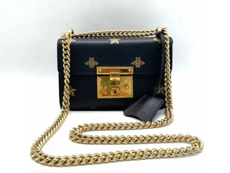 Gucci Padlock Black Leather Mini Shoulder Bag with Gold Chain Strap and Bee Star Embellishments Online