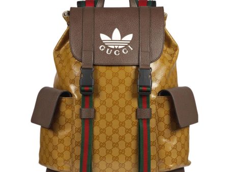 Gucci x adidas Logo backpack schoolbag Brown Yellow 22 495563-UVSHT-7269 For Sale