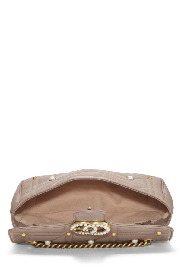 Gucci,  Beige Leather & Faux Pearl GG Marmont Shoulder Bag Small, Beige For Cheap