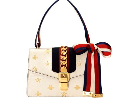 Gucci Sylvie Bee Star Ivory Leather Shoulder Bag Hot on Sale