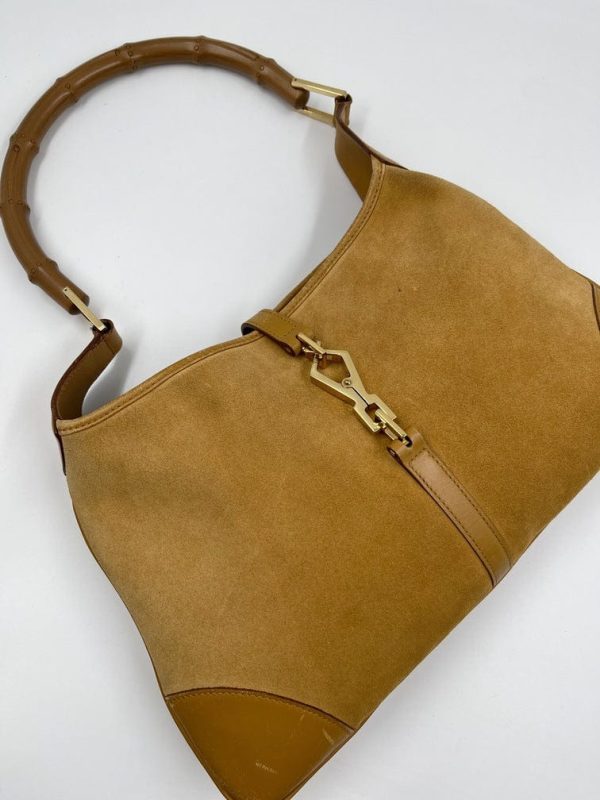 Vintage Gucci Jackie Bag in Soft Suede with Iconic Bamboo Handle Sale