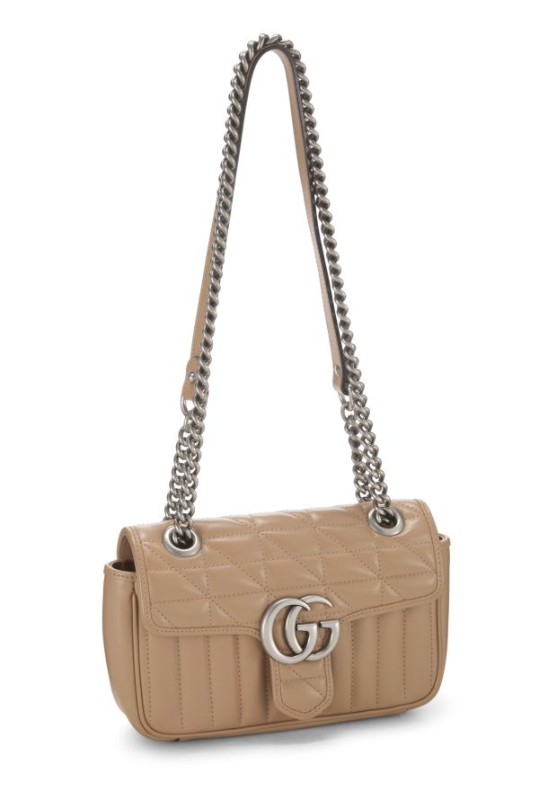 Gucci,  Beige Leather Marmont Matelassé Shoulder Bag, Brown Online Sale