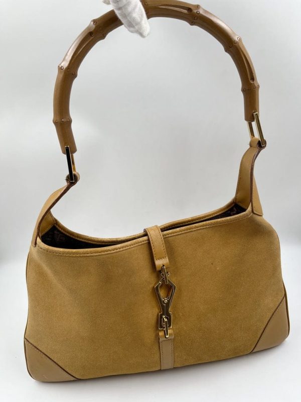 Vintage Gucci Jackie Bag in Soft Suede with Iconic Bamboo Handle Sale