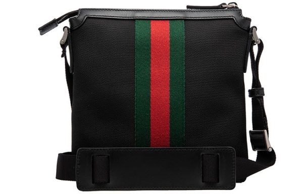 Men s Gucci Red Green Stripe Webbing Leather Logo Canvas Shoulder Messenger Bag Black 631195-KWT7N-1060 For Cheap