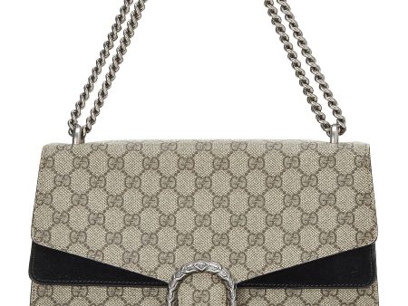 Gucci,  Black GG Supreme Canvas Embellished Dionysus Bag Medium, Black For Sale