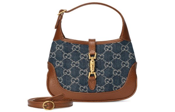 (WMNS) Gucci Jackie 1961 Series miniDenimSingle Shoulder Bag Brown color combination 637092-2KQGG-8375 Cheap