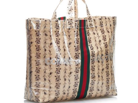 Beige Gucci x COMME des GARCONS Floral PVC Web Shopper Paper Tote on Sale