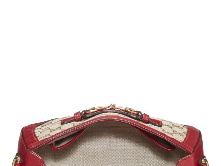 Gucci,  Red Original GG Canvas Lady Web Shoulder Bag Small, Red Hot on Sale