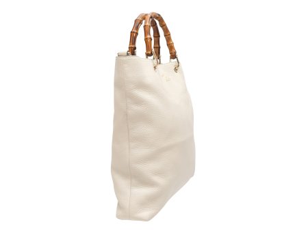 White Gucci Leather & Bamboo Shopping Tote Online now