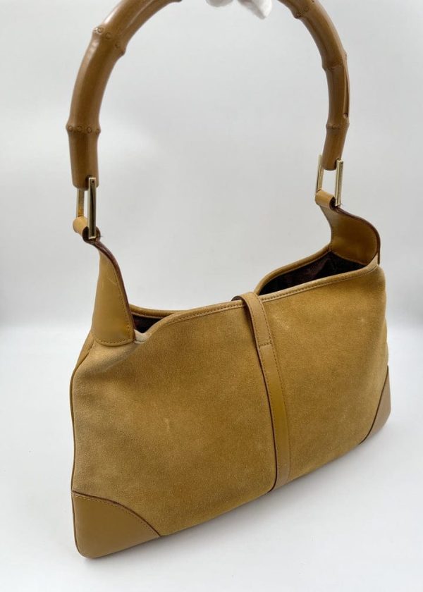 Vintage Gucci Jackie Bag in Soft Suede with Iconic Bamboo Handle Sale