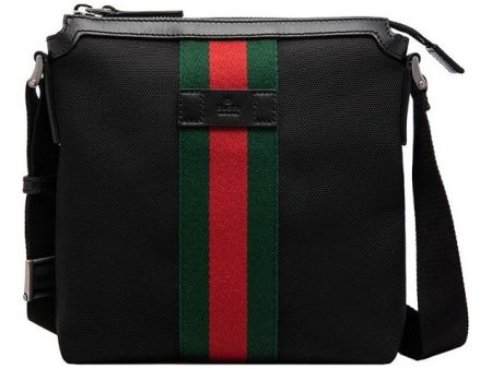 Men s Gucci Red Green Stripe Webbing Leather Logo Canvas Shoulder Messenger Bag Black 631195-KWT7N-1060 For Cheap