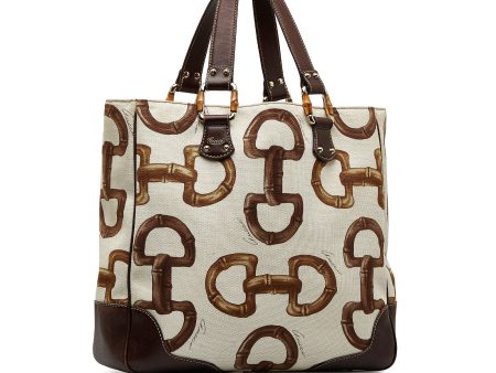 White Gucci Bamboo Horsebit Tote For Sale