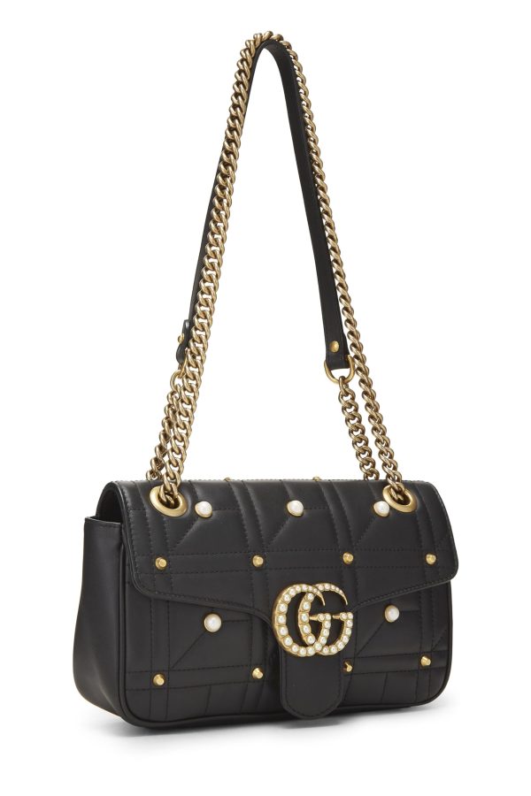 Gucci,  Black Faux Pearl Matelassé Leather Marmont Shoulder Bag Small, Black Hot on Sale