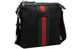 Men s Gucci Red Green Stripe Webbing Leather Logo Canvas Shoulder Messenger Bag Black 631195-KWT7N-1060 For Cheap