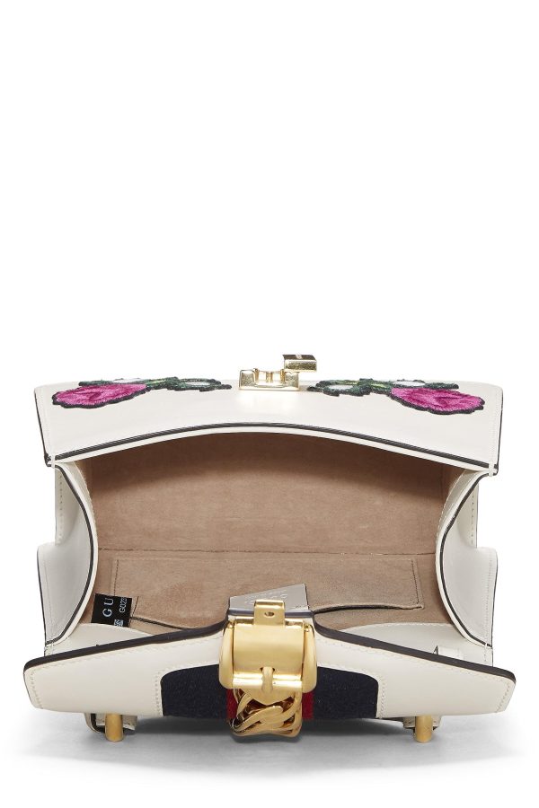 Gucci,  White Embroidered Leather Web Sylvie Mini, White Hot on Sale