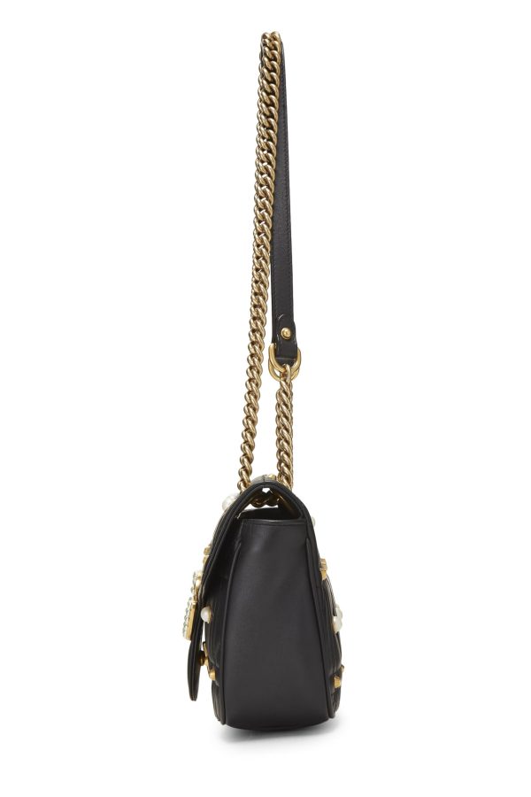 Gucci,  Black Faux Pearl Matelassé Leather Marmont Shoulder Bag Small, Black Hot on Sale