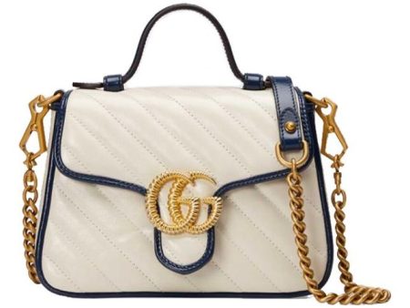 (WMNS) Gucci GG Marmont Gold Logo Colorblock Leather Chain handbag Mini White   Blue Retro 583571-0OLFX-9085 Supply