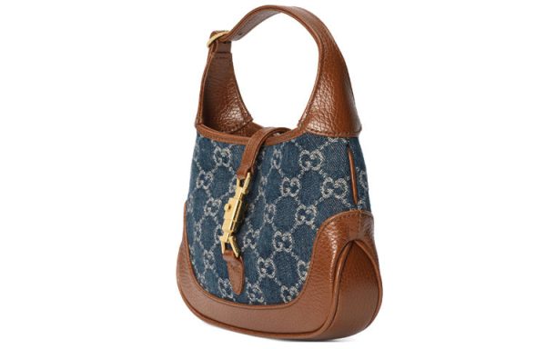 (WMNS) Gucci Jackie 1961 Series miniDenimSingle Shoulder Bag Brown color combination 637092-2KQGG-8375 Cheap